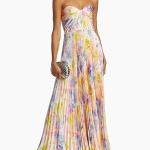 Vibrant Strapless Pleated Maxi Dress